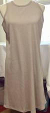 Nine West Women's Large Rib Crewneck Sleeveless Midi Dress Ivory