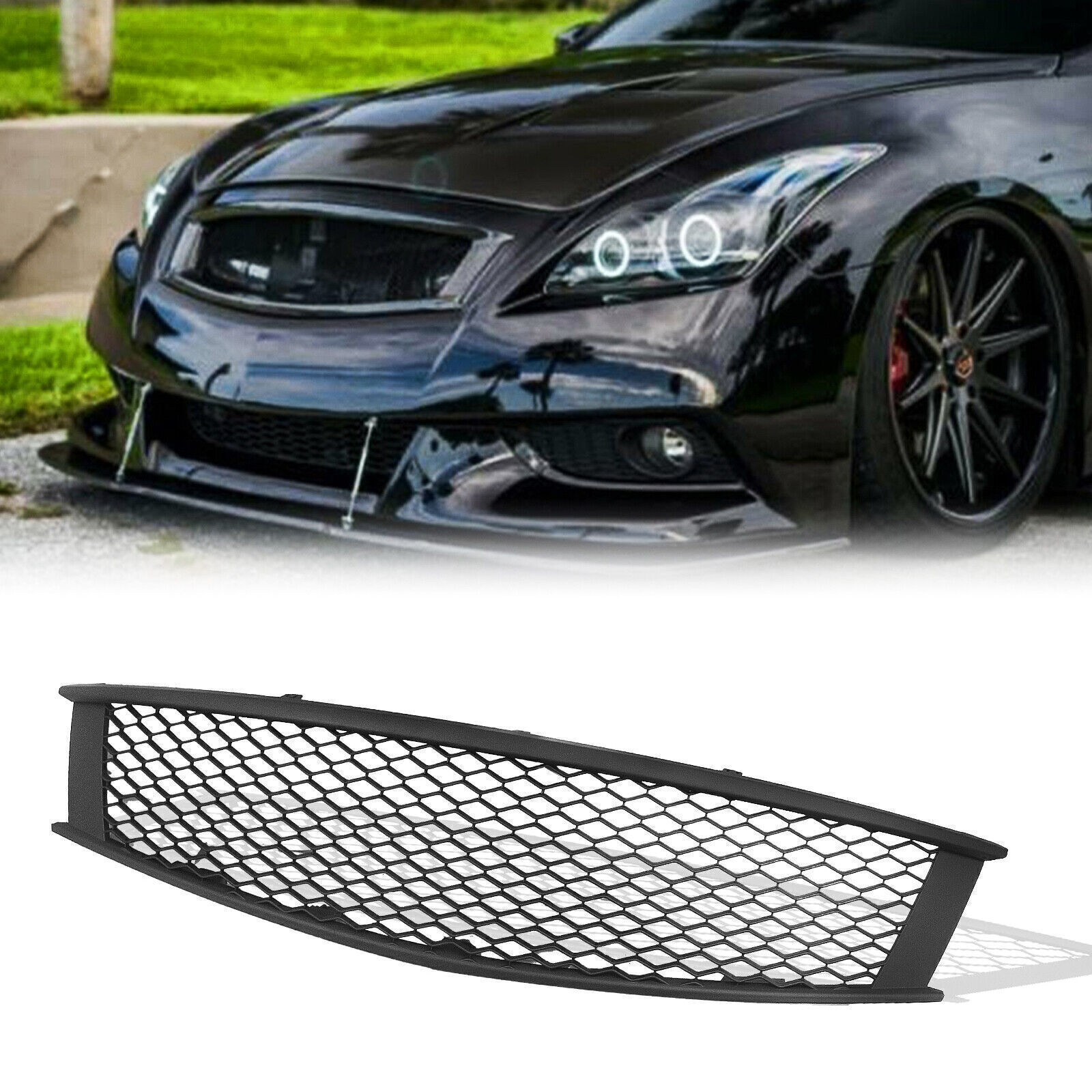Front Grille Grill Cover Kit For Infiniti Q60 2014-2015 2 Door Matte Black ABS