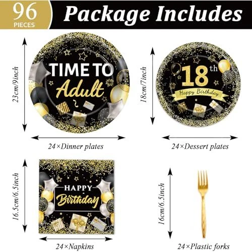 96 Piezas Platos y Servilletas Fiesta Cumpleaños 18 Suministros Fiesta Tiempo para Adultos 18... Foto 2 de 4