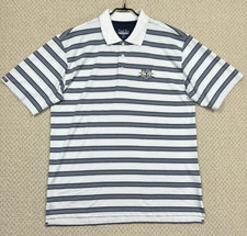 Straight Down Polo Men L Blue Stripe Performance Golf Shirt US Open Pebble Beach