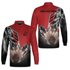 Personalized Name Bowling 3D Long Sleeve Polo Shirt for Men Women Bowling Team