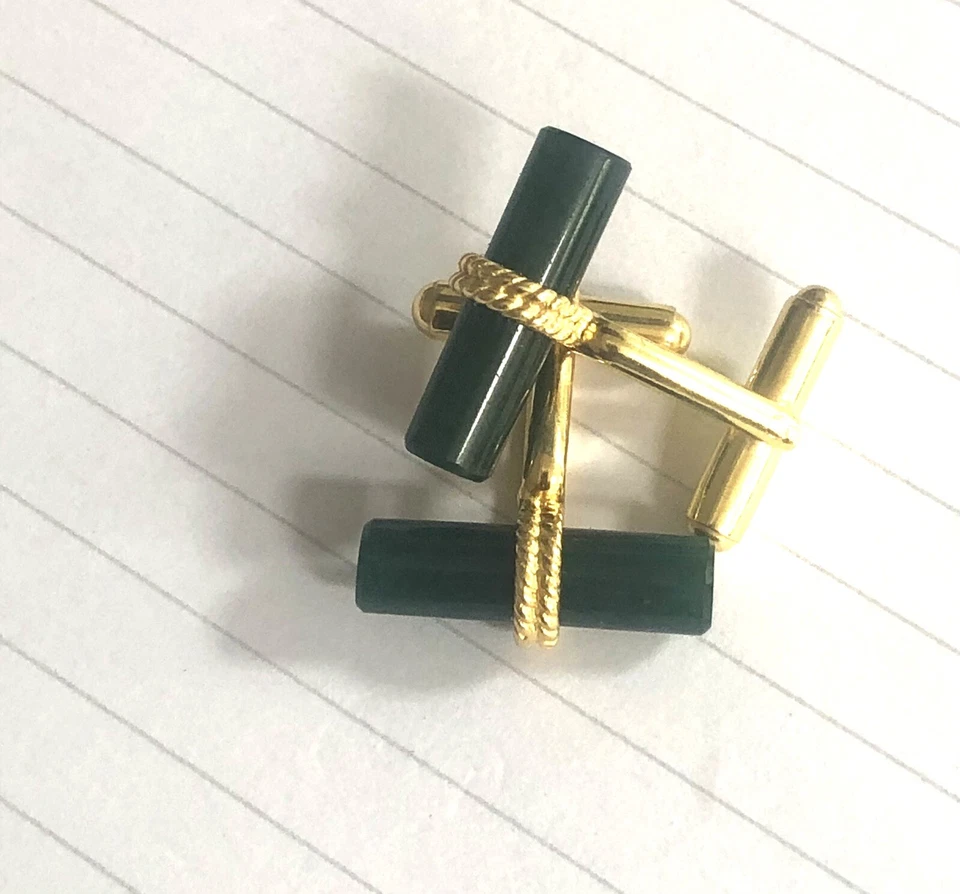 Vintage Jade Cufflinks, Boxed, Excellent Condition 925 - image 3 of 4