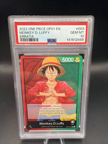 2022 One Piece Romance Dawn Monkey D. Luffy OP01-003 Leader Errata PSA 10 GEM MT