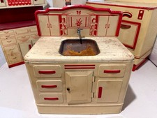 Vintage 40s-50s WOLVERINE LAUNDRETTE TIN TOY Sink Cabinet red