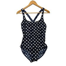 Lands End Womens Swimsuit 12 Blue Sail Boats Vintage Nautical One Piece Modest