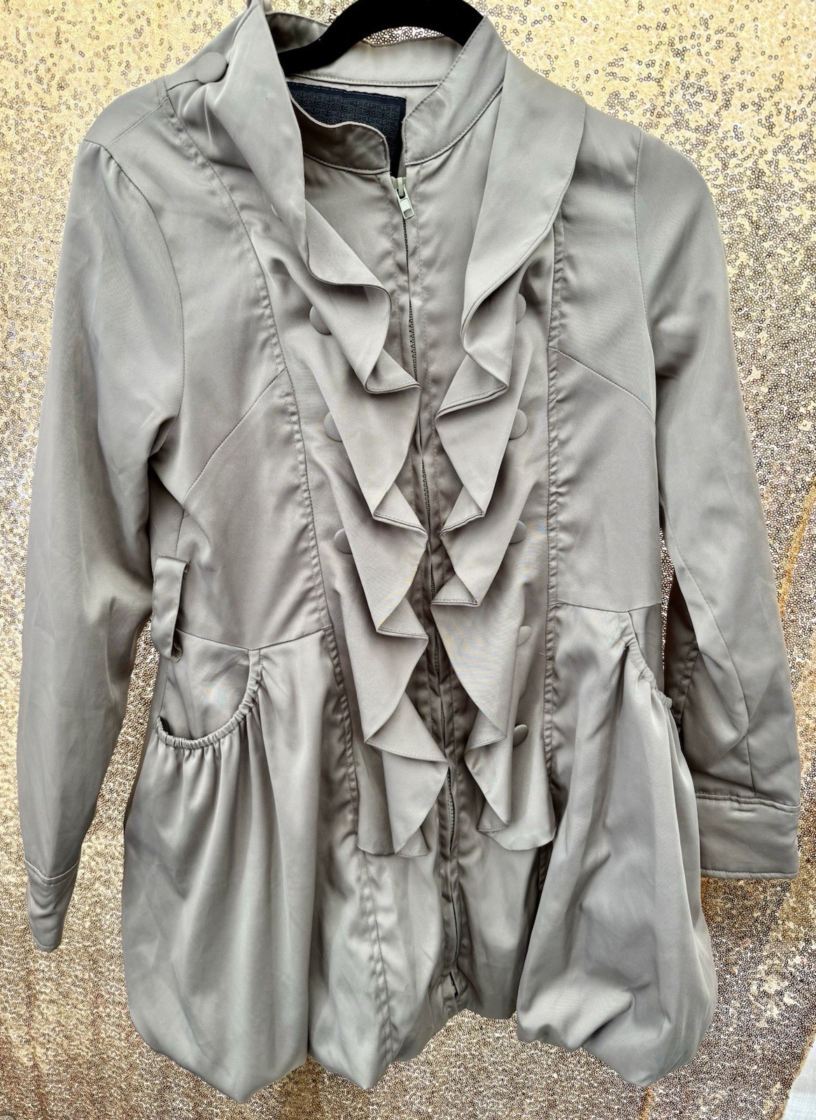 Ruby Rose Gray Ruffled Trench Coat - image 2