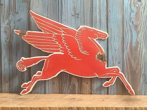 Vintage Die-cut Mobil Pegasus Gas Oil Porcelain Metal Sign