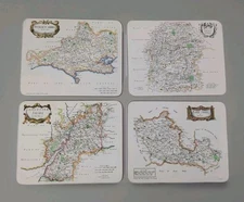 Set Of 4 Maps, Robert Morden, Cork Placemats, 9.5 X 7.75, England Shires +