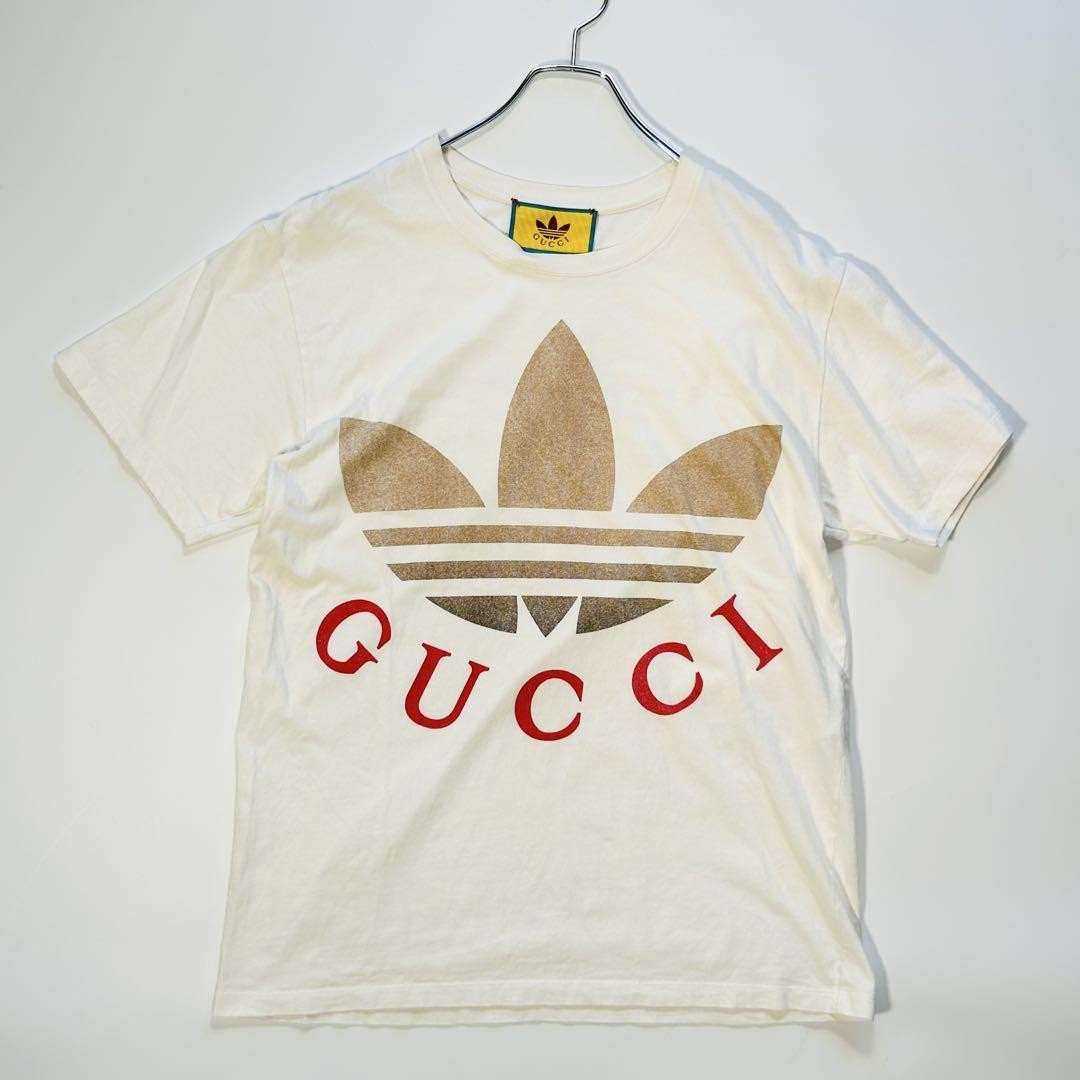 GUCCI x Adidas Cotton T-Shirt in White with Gold Details
