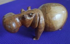 Hand Carved Teak Hippo 10" Charming Classic Hippopotamus Folk Art