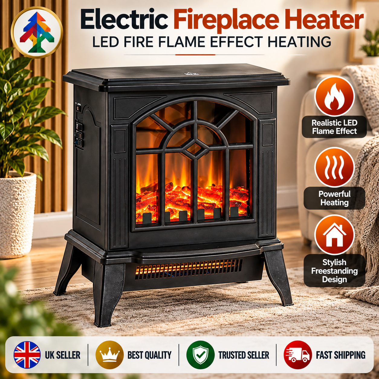 Homcom Electric Stove Heater Led Flame Effect 1000W/2000W - Image 7