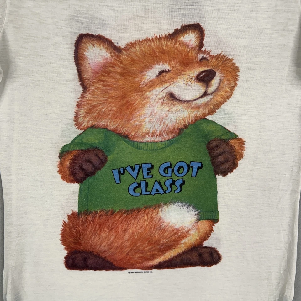 Vintage Shirt Tales Womens Small Fox Ive Got Class Hallmark Cartoon 80s Ringer - Изображение 2 из 4