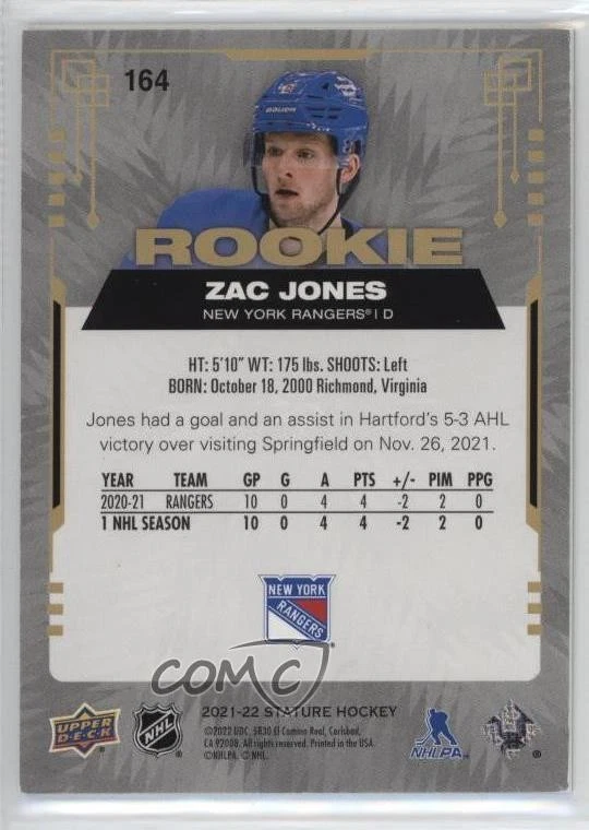 2021-22 Upper Deck Stature Rookies Blue /35 Zac Jones #164 Rookie RC - Image 2 of 2