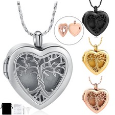 Tree of Life Cremation Urn Necklaces for Ashes Heart Locket That Holds Pictures