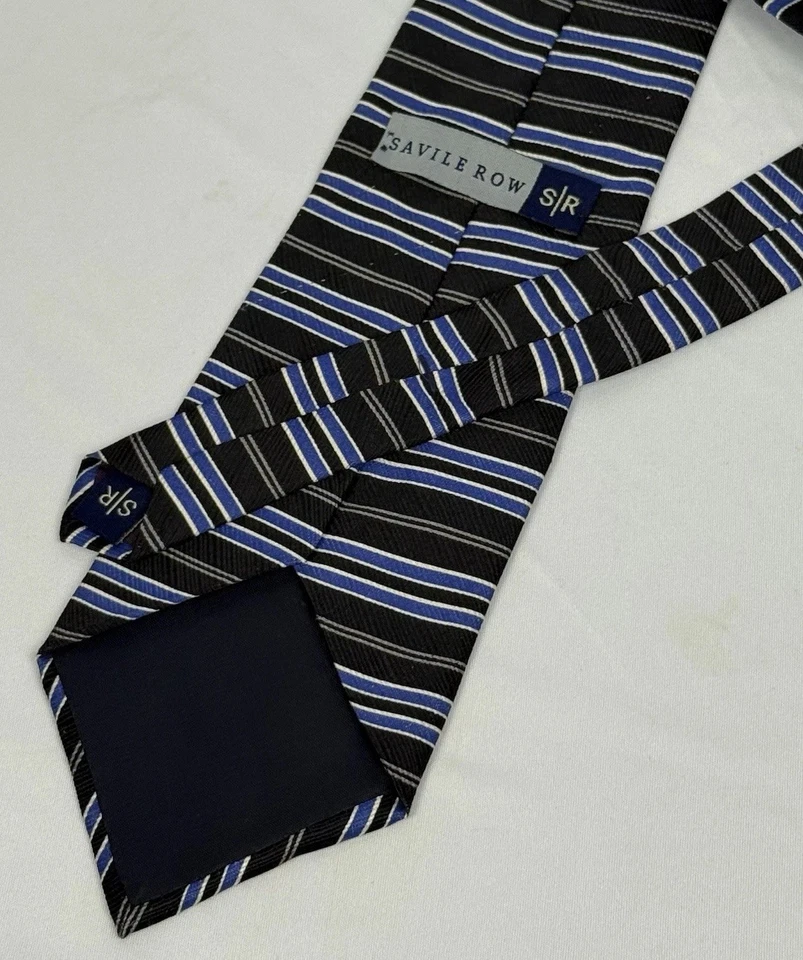 SAVILE ROW Men’s 100% Silk Classic Necktie Designer STRIPED Black/Blue - Image 3 of 4