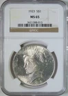 1923 Peace Silver Dollar $1 Coin NGC MS65 GEM Uncirculated