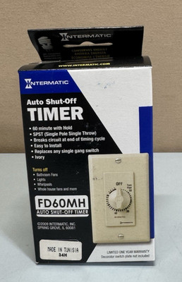 Intermatic FD60MH 60 Min Spring Wound Timer Switch Ivory Auto Shut Off NEW