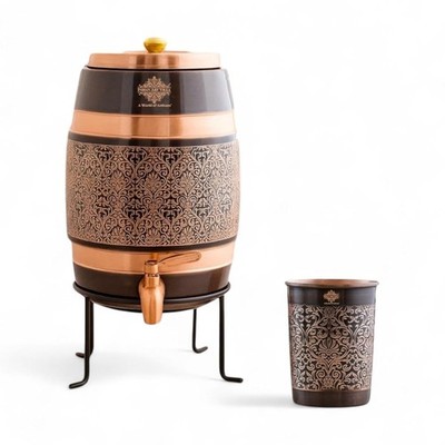 Antique Pure Copper water Dispenser 5 litres Pot container stand and 1 glass