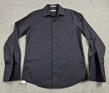 Kenneth Cole New York Shirt Mens 15.5 34/35 Black Stripe Slim Fit Non Iron Dress
