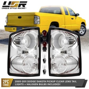 All Clear Lens Tail Light Pair (L+R) + Bulbs For 05-11 Dodge Dakota PickUp Truck