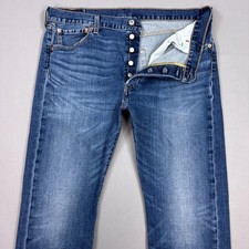 Levis 501 Jeans Mens 36x34 Blue Button Fly Denim Pants Faded Stretch Original