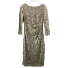 Eliza J Womens Taupe Sequin Floral Lace Ruched Sheath Cocktail Dress Size 6