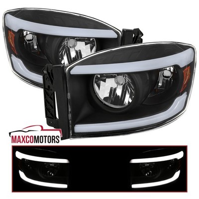 Black Headlights Fits  2006-2008 Dodge Ram 1500 2006-2009 Ram 2500 3500 LED Tube