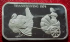 Vintage 1974 Thanksgiving-Turkey Chariot Bar-Madison Mint 1 Troy oz. .999 Silver
