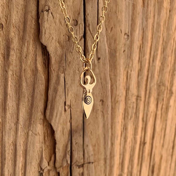 Alternate view of Fertility Goddess Pendant Necklace Gold Plated Motherhood Pagan Gift Boxed