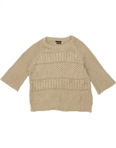 MASSIMO DUTTI Womens 3/4 Sleeve Boat Neck Jumper Sweater UK 18 XL Beige CC08