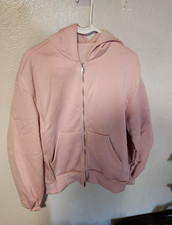 Women's Pink Full Zip Hoodie Sweatshirt Hooded Long Sleeve Kangaroo Pockets