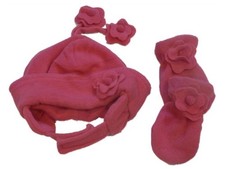 Nice Caps Infant Toddler Girls Pink Fleece Flower Trapper Hat Mittens Set 2T-4T
