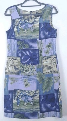 Connected Apparel Toile Dress 8 Tropical Resort Floral Sleeveless Coconut Girl