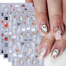 Halloween 5D Embossed Nail Art Stickers Cute Black Cat 5D Orange Ghost Flowers