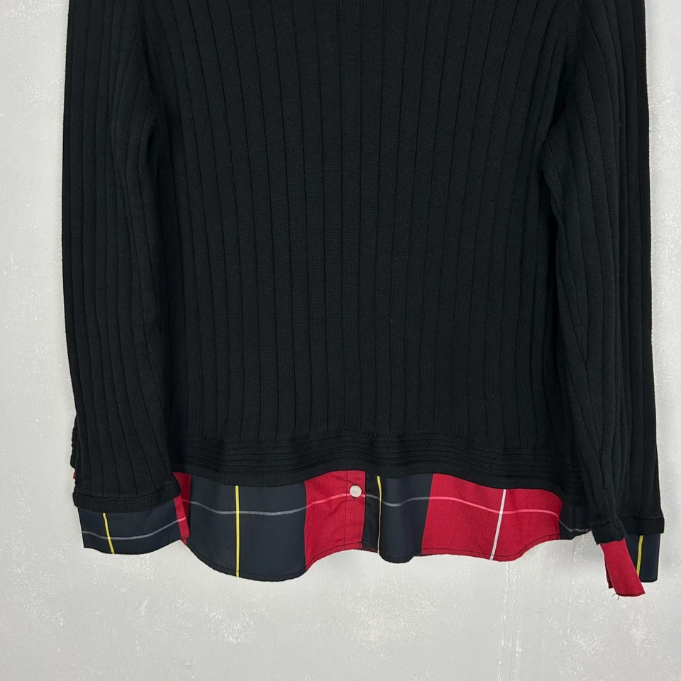 Foxcroft plus size 1X twofer layered sweater black red plaid cotton stretch - Image 3 of 4