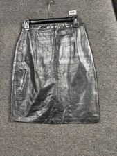 Vintage Genuine Leather Pencil Skirt Womens 6 28" Waist Black Button Front READ