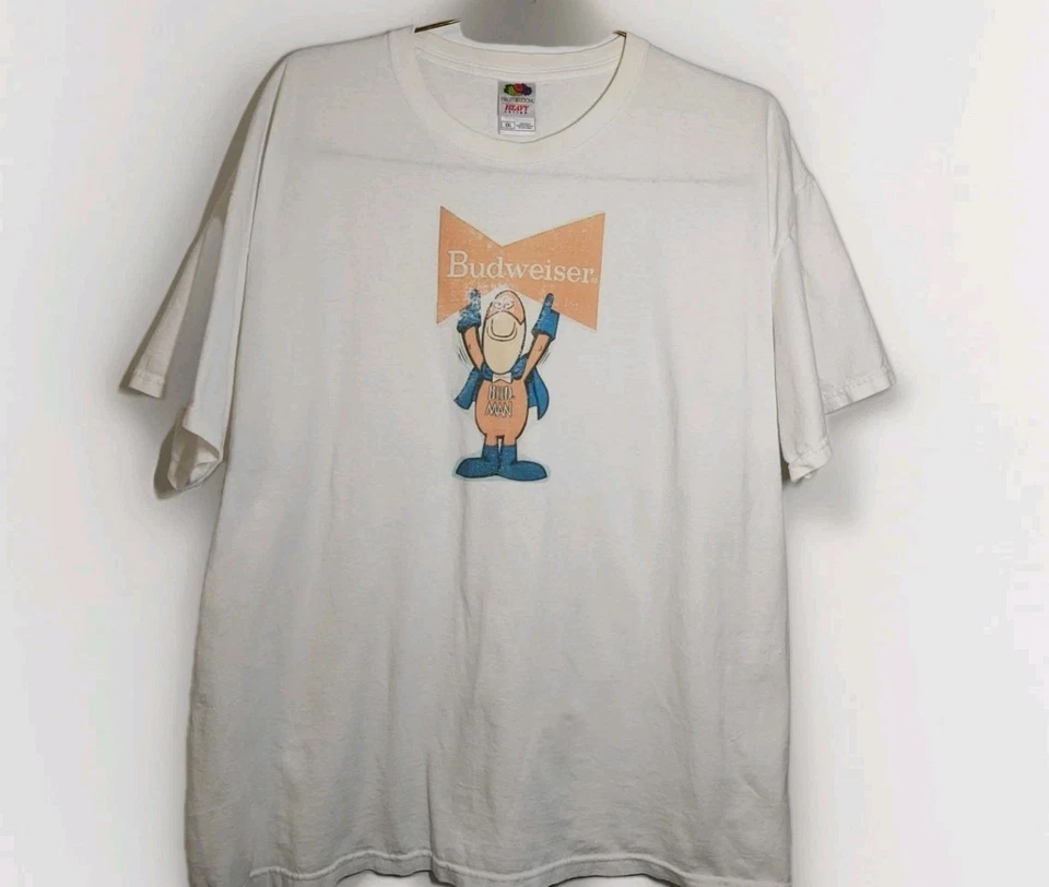 Vintage 90's BUDMAN 2XL Mens Budweiser AD Bud Beer Promo Heavy 100% Cotton Ivory - Image 2 of 4