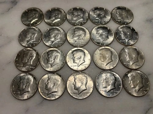 20 Kennedy 1968 D Half Dollars 40% Silver Very Good Condition # 5