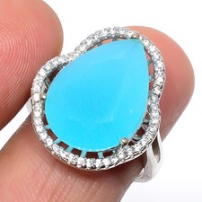 Blue Chalcedony  Cz 925 Sterling Silver Ring Adjustable R107 