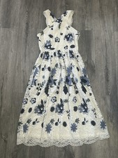NWT Tahari Arthur S Levine Size 8 Ivory Blue Floral Lace Midi Dress