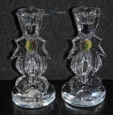 BOXED PAIR WATERFORD SEAHORSE  6" CANDLESTICKS, STICKERS, ORIG PACKING #40007291