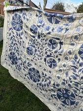 Vintage Handmade Suzani Tapestry – Blue/white Floral