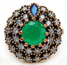 Ottoman Empire Style 5CT Treated Emerald 925 Sterling Silver Ring Sz 9 HB4