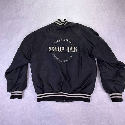 #ad VTG USA Hartwell Jacket Mens Medium Snap Button Bomber “Scoop Bar Bozeman MT” $31.99