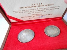 CZECHOSLOVAKIA 1974 set of silver 2 & 4 Ducats Rep. 10th Anniversary Prokop 1928