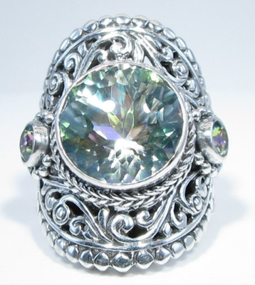 Sarda Sterling Silver & Novel Mystic Quartz & Bali Crush Mystic Topaz Ring Sz 6