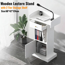 Podium Stand 48.8 in Wooden Lectern Reading Surface with 2 Tier Storage Shelf UK