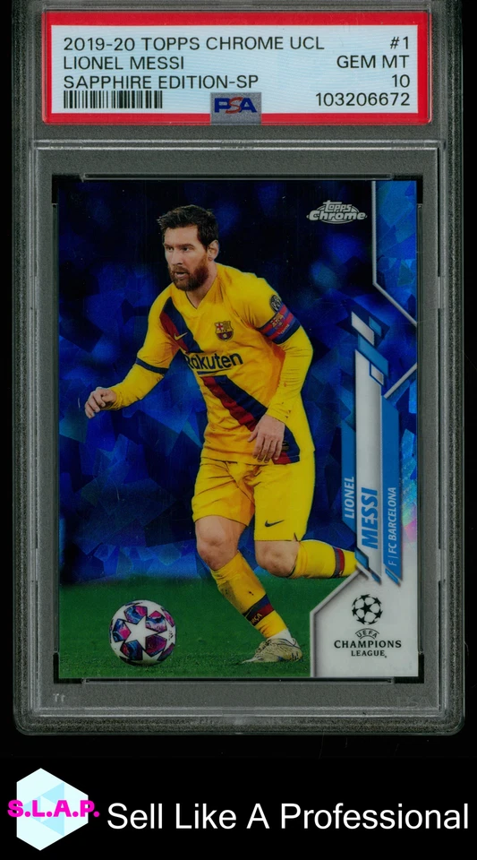 LIONEL MESSI SAPPHIRE EDITION-SP TOPPS CHROME UEFA 2019 1 PSA 10