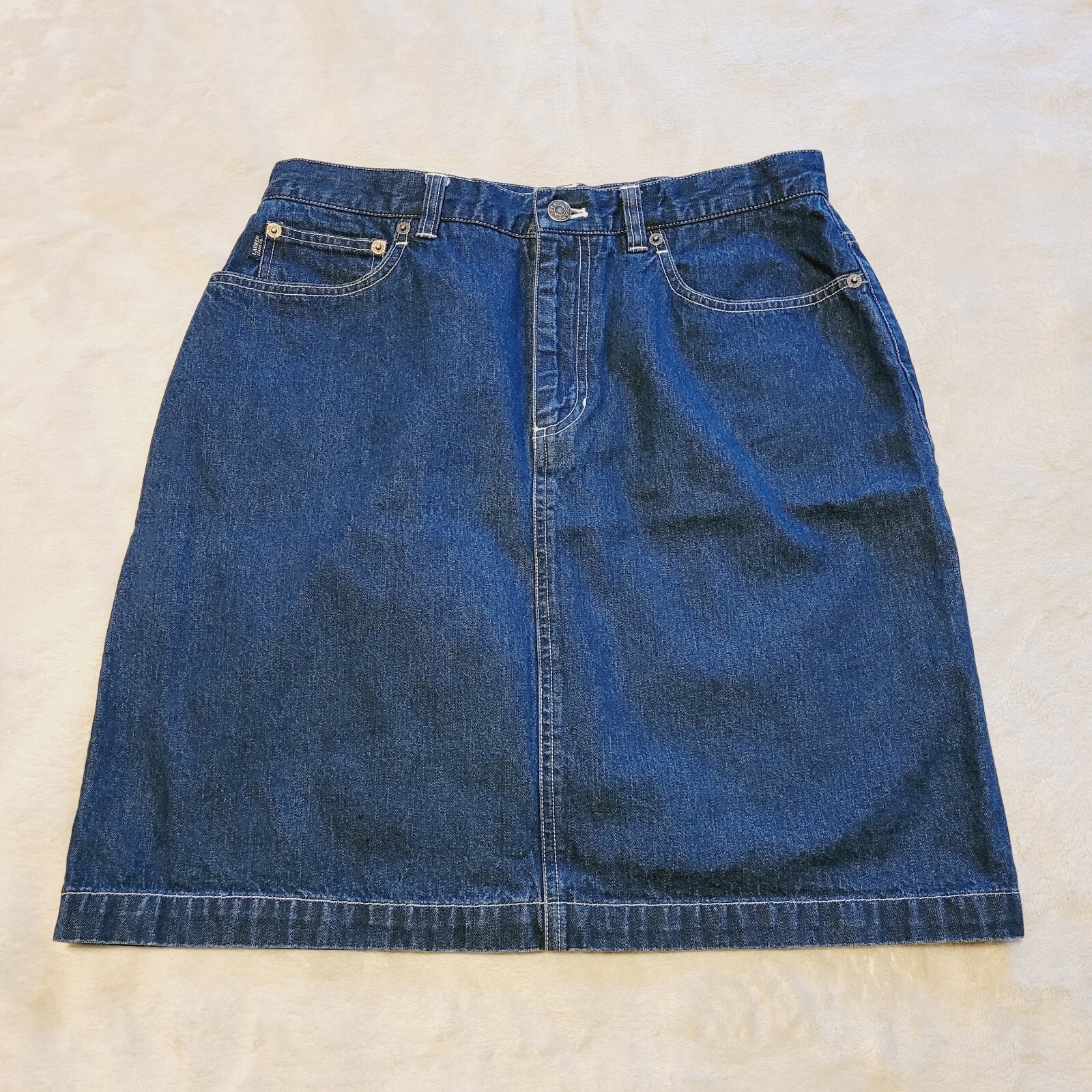 Lauren Ralph Lauren Jean Skirt Womens 10 Slit Dark Wash Blue Denim 100% Cotton
