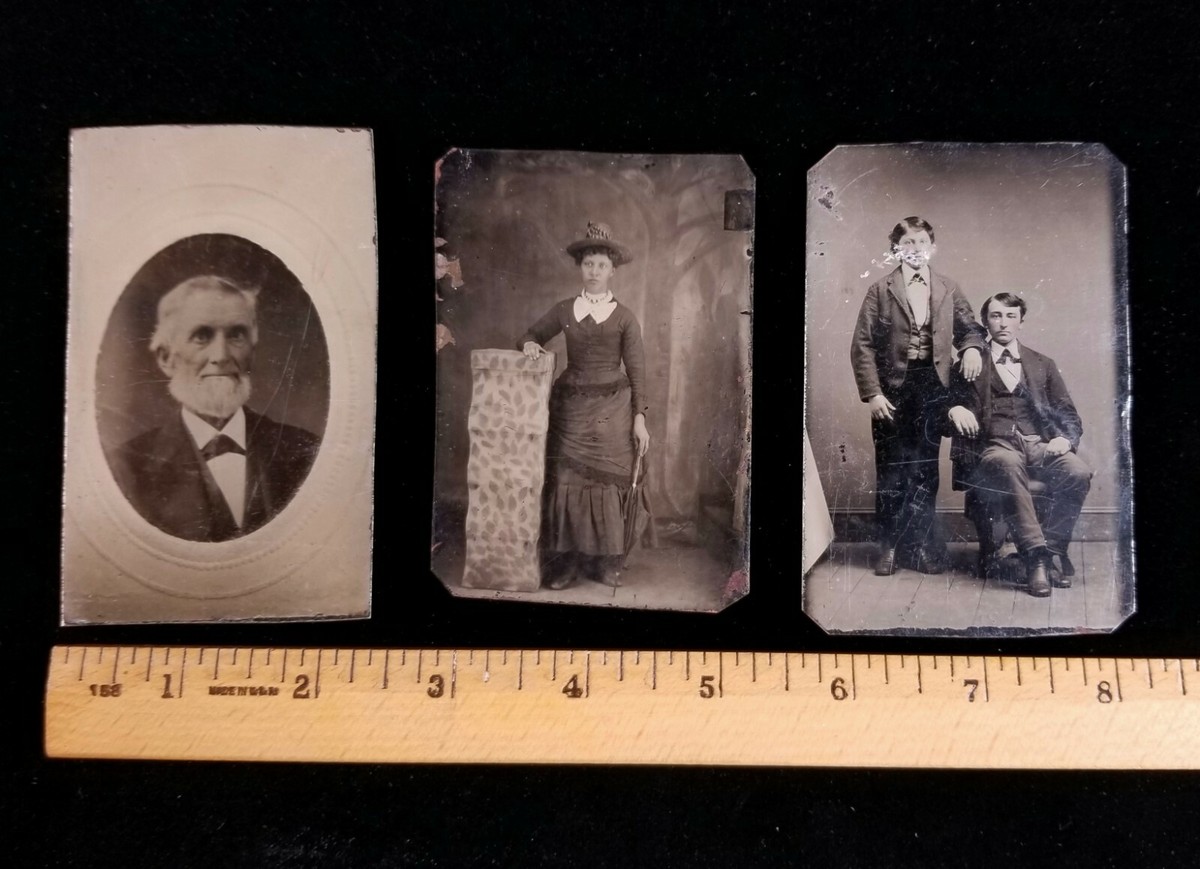 3 Antique 1860s-1870s Tintype Photographs Size 2 1/2 x 3 3/4 Inch